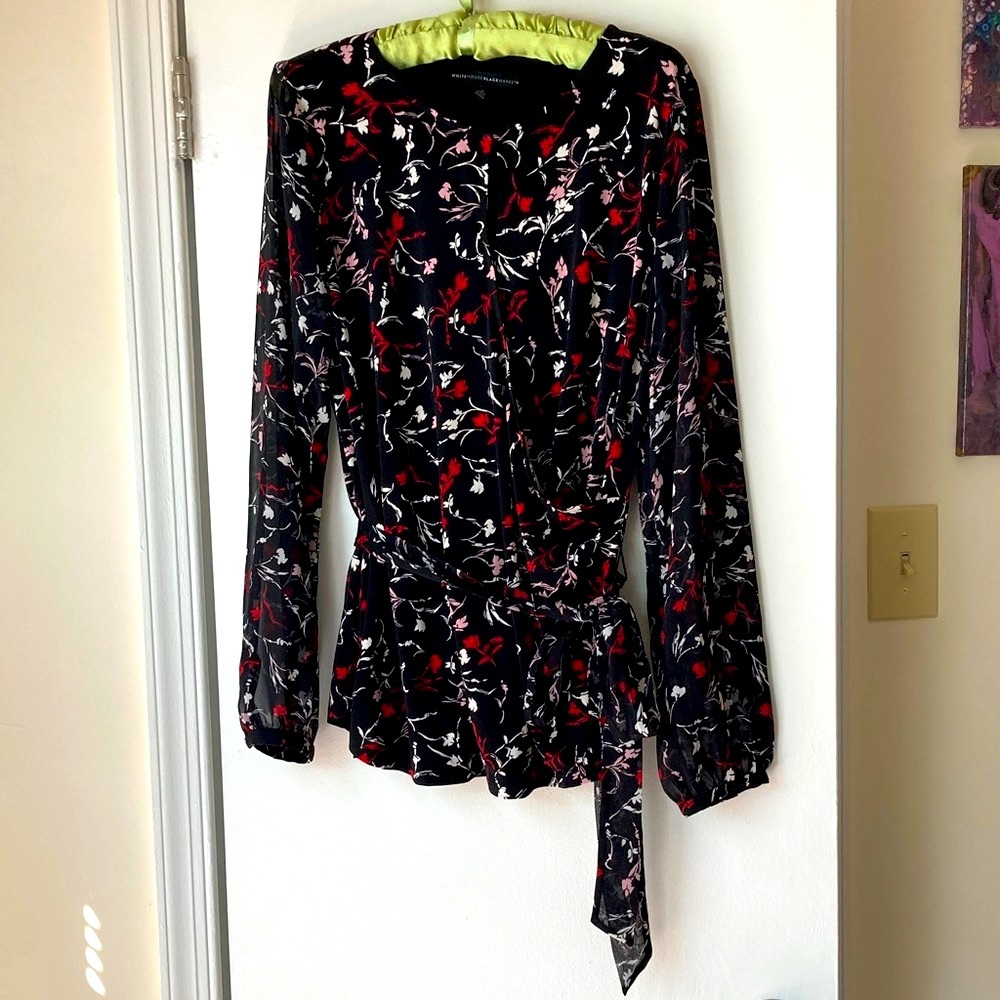 WHBM Black, Pink and Red Floral Blouse